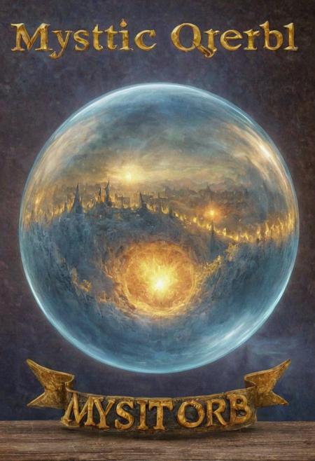 A mystical orb depicting a fantasy scene.
Banner text. Glowing text in the air. (text: "Mystic Orb").