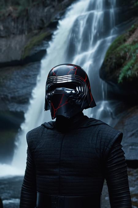 cinematic film still kylo ren, broken helmet, at waterfall<lora:Kylo_Ren_XL:0.8> . shallow depth of field, vignette, highly detailed, high budget Hollywood movie by terrence malick, bokeh, cinemascope, moody, epic, gorgeous, film grain, grainy