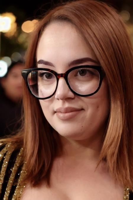 Photo of j3ssc4r0l1n3 woman, detailed face, (blurred background)+, in a night party, glasses, sexy look