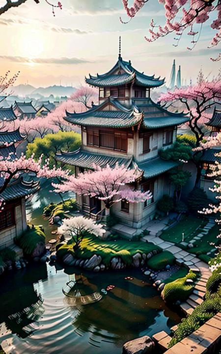 (best quality,ultra-detailed,realistic,RAW photo,8k uhd,ultra high res,photorealistic style,cinematic scenes, masterpiece,dramatic lighting,extremely detailed CG unity wallpaper) ,empty scene,xihu,blossom trees in spring,<lora:CSAL_Jiangnan_v11_100:1>