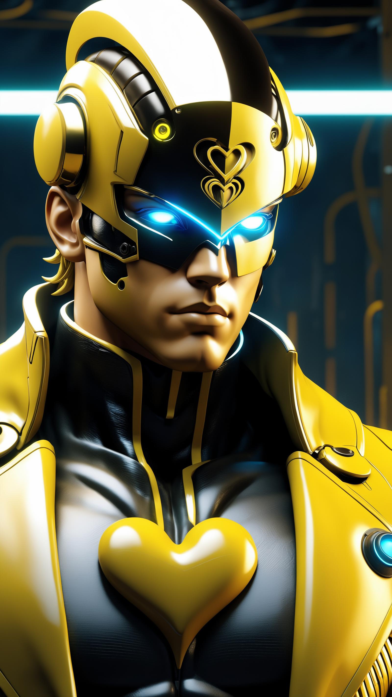 A Character with a Yellow Suit and Blue Eyes.