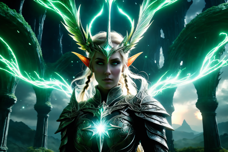 ((wide shot of an elven star king reigning over a cosmic battlefield, crowned with a halo of stars, wielding a blade forged from a dying sun, full figure against a starry abyss):2.5), ((cloaked in shadows of war enveloping the full figure, eyes glowing with unstoppable elven power):2.0), ((prismatic plate armor covering the entire body, refracting light into deadly rainbows, forged for epic battles):1.8), ((wide shot with an elven war hawk diving into the chaos, talons gleaming, full body striking from above):1.7), ((wide shot of a vast forest torn by void rifts, dark energy clashing with elven light across a sprawling battlefield, twisted trees framing the raging battle, wide shot with ethereal winds howling across the vast warscape, carrying glowing elven runes and debris):2.2), ((wide shot of channeling star power over a chaotic warscape, hands glowing with stellar energy, raining destruction across the expanse, in a cataclysmic and world-shaking atmosphere stretching across the battlefield):1.9), ((real photo of a void reaver axe, dark energy pulsing through its edge, slashing through foes in a wide war scene):1.5), ((wide shot of a void rift tearing through the sprawling battlefield, dark tendrils swirling across the chaos):1.6), ((real photo, hyper-realistic, 8k resolution, wide shot capturing an epic battle royale climax across a vast battlefield, cosmic palette with starry gradients and void hues, battle royale grandeur in a wide view, stormlit with lightning flashes illuminating the vast chaos of battle):1.8), <lora:DonM3lv3sXL-000005:1>
