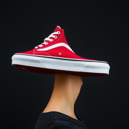 professional photo, detailed photo,
profile of woman, she has no head, she has no face
her head has been replaced with a sneaker, her face is a sneaker
(((red-canvas-women's-Vans-sneaker))),
