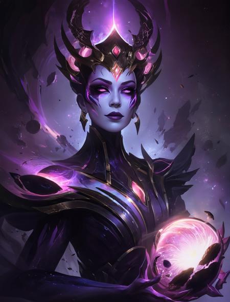 csmicvoid style,hyperdetailed photography,absolutely Epic embodiement of dark void empress,ethereal,cosmic,cinematic,trending,awardwinning,32k,(in the style of aleksi briclot:1.8),(russ mills,ryan hewett:1.5),combat mode,ornaments,glowing eyes,dark,atmospheric,abstract,<lora:add-detail-xl:1.5>,<lora:cosmicvoidxl-000004:0.9>
