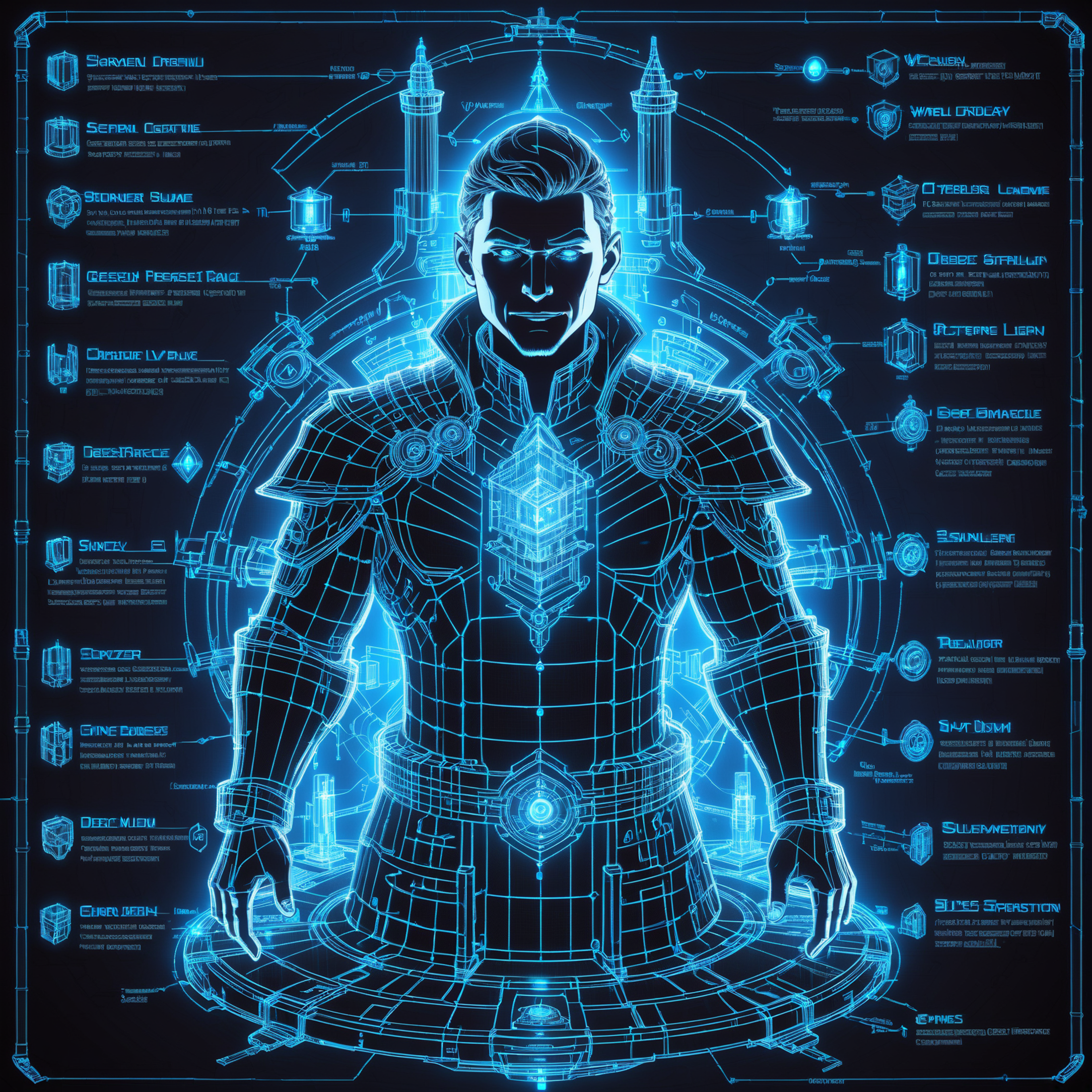 glowing blue on black 3d wireframe, diagram, cyberpunk, <lora:EnvySendNoodzXL01:0>1boy, man, ruggedly handsome, natural su...