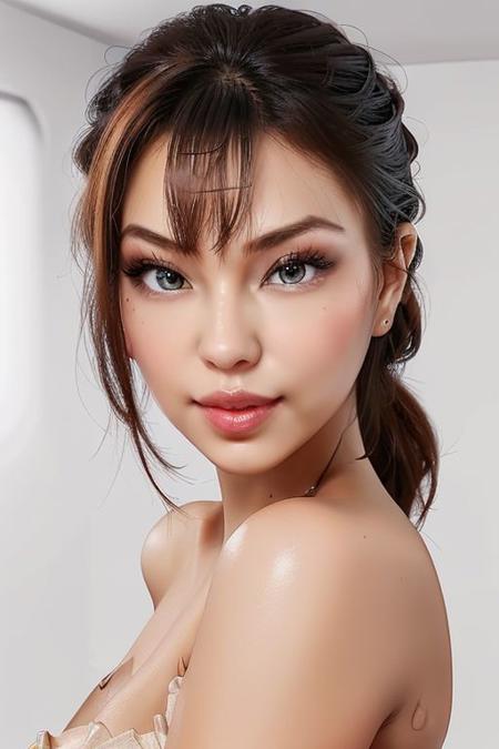 wide angle, front view, Beauty: Focuses on well-lit, flawless skin.