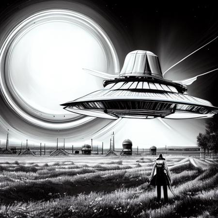 ufo over the cow, cinematic composition, dramatic pose, beautiful lighting, sharp detailes, hyper-detailed, art by trInkdBer