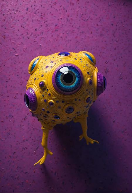 A Quizzle, unique creature, photorealistic rendering, bright lighting: warm yellow, soft pink, vibrant blue, deep purple. Camera angle: overhead, looking down. Drawing style: Realism, Hyperrealism, Impressionist. A Quizzle, standing on four legs, long neck, large eyes, intricate patterns, detailed texture, high quality, 4K, detailed, ultra HD. Best quality, professional, Portrait, photo shoot,