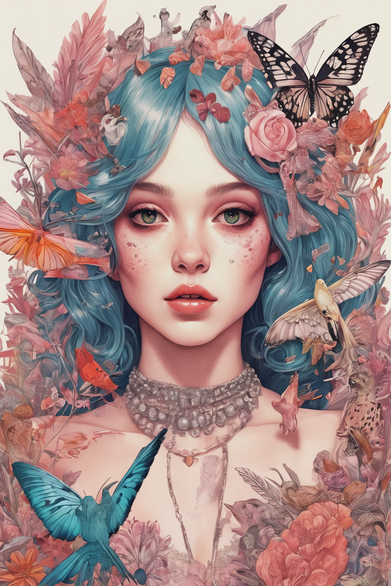 Gorgeous "I'm a material girl, living in a material world.", fauna, Detailed illustration, Warmcore
