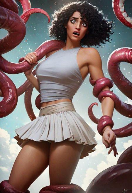 score_9, score_8_up, score_7_up, 
Film still cinematic photography, tilt angle, bokeh, perfect composition, f 1.8, 44mm:1.1, 
1girl, thin, very fit, medium hair, bright hair, smooth skin, tentacle porn, tentacles restraining girl, tentacle under skirt, imminent vaginal insertion, afraid, shocked, flailing arms and legs,
(in the style of (Brian Despain:1.0) and (Iwan Baan:1.6) and (Sam Kieth:1.7)),