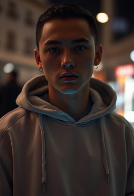 classic streetwear, subdermal LED accents, (internal LED glow:1.5) beneath the skin, (embedded LEDs:1.6) forming minimalistic light patterns, (natural skin tone:1.4), (sleek hoodie:1.3), (modern sneakers:1.3), soft lighting beneath the skin, high-definition, smooth transitions of light beneath the skin, subtle light accents highlighting facial features, ultra-realistic skin textures, (refined style:1.4), (light integrated into skin:1.5), bold but elegant, modern and minimalist subdermal fashion, tech-enhanced beauty, (worn jewelry:-1.7), (visible accessories:-1.7), (unnatural glow:-1.6), seamless light diffusion, high-resolution, advanced subdermal fashion