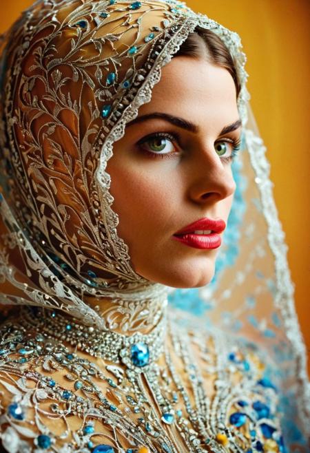 Persian color palette , Persian art, Persian girl, Persian, Iranian, Iran,(burqa)(analog photo:1.2),((dynamic pose:1.2),(dynamic camera),(amateur photo:1.3,art retouch,, analog photo), (close-up) ,alien planet,(sci-fi:1.5), spaceship, mineralogical fractal, mutation black petals, nuclear reactor interior, photorealistic surrealism tangka, (film grain:1.2), abstract collage,(masterpiece, high quality, ), , solo, model photoshoot, (black theme:1.1), a stylish girl,big lips,  solo, pride, , (looking at the viewer), (Francis Drake : 1,2) ((best quality)), (artistic photography by Philippe Halsman and Ara Gler:1.2), award wining, f/5.6, shutter speed 1/125 sec, iso3200, white balance daylight, exposure compensation "-1.5 ev", shutter priority shooting mode, symmetry and balance, focus mode single, spot metering, aesthetic of precisionism, forward-thinking unrivaled opus, meticulous details, healing art atmosphere, depth of field (dof), (anthraquinone blue and red colors:0.1), <lora:MJ52:0.35><lora:hair_with_scenery:1>folk costumes (Ethel Warwick:1,2) (8k, RAW photo, highest quality), hyperrealistic, intricate abstract, intricate artwork, abstract style, otherworldly, mesmerizing parallel dimension, gravity defies logic, abstract masterpiece, interplay of floating objects, distorted silhouettes, vivid hues, ethereal light, highly detailed,,,Leica Q2 with Summilux 35mm f/1.2 ASPH, ,clear face, Ultra High Resolution,