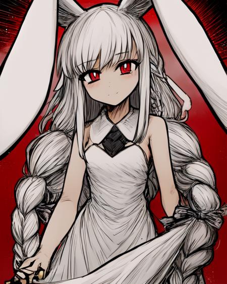 <lora:BlackSouls:0.8>
1girl, long white hair, braid, rabbit ears, red eyes, taut white dress