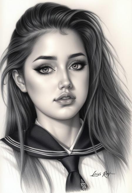 sketch from beautiful busty 24yo S4BR1N4 wearing uniform