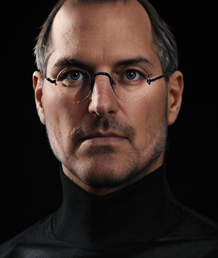 s7t3j0, man ((Gradient black background)), detailed eyes, (close portrait photo), Against the light, (Turtleneck), Glasses