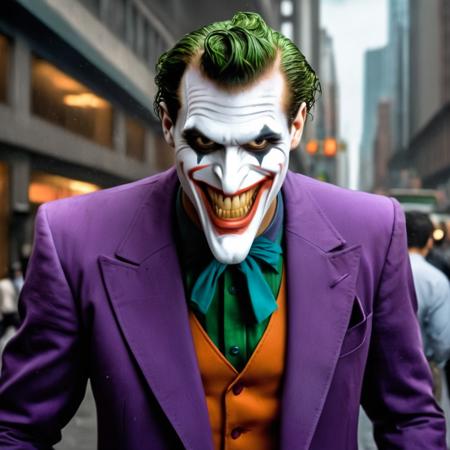 Hyperrealistic art of  <lora:Joker:1.5>
The Joker a naked man in manga style with a purple suit and tie in Gotham city universe, Extremely high-resolution details, photographic, realism pushed to extreme, fine texture, incredibly lifelike