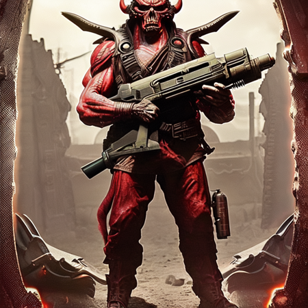 1 photo, demonic looking demon holding a machine gun in one hand (martianwarlord:1)