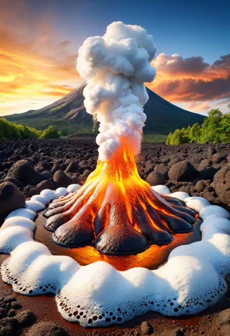real volcano erupting beer, beer lava flowing, beer bottle cap popping from volcano,
wide view, wide camera angle, landscape photography, landscape,
dynamic view,
(best quality, 4k, 8k, highres, masterpiece:1.2), ultra-detailed, masterpiece, epic visuals, detailed, ultra detailed, hyper detailed, small floating planet, ral-beer,