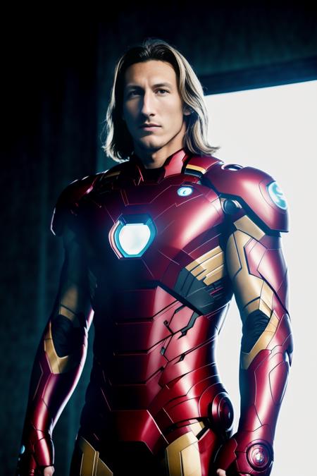 a photo of trevlaw-2900, a man in (iron man suit) posing for a picture, modelshoot style, analog style, masterpiece,best quality,official art, ultra high res, high quality, photo, realistic, highly detailed, photo realism, cinematic, Trending on artstation, hyperrealistic, sharp focus, 4k resolution, realistic skin, detailed symmetrical face, symmetrical eyes, 
  <lora:epi_noiseoffset2:1>