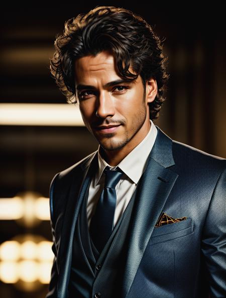 handsome man, wild hair, elegant, tech noir bar, fight, natural skin texture, (((suit))), cane, dashing smile, 24mm, 4k textures, soft cinematic light, adobe lightroom, photolab, hdr, intricate, elegant, highly detailed, sharp focus, ((((cinematic look)))), soothing tones, insane details, intricate details, hyperdetailed, low contrast, soft cinematic light, exposure blend, hdr, faded, <lora:more_details:.6>, <lora:wowifierV3:.6>
