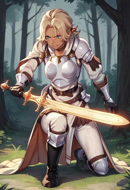 defCath, short hair, ponytail, hair ribbon, dark skin, breastplate, pauldrons, capelet, gauntlets, white pants, knee pads, choker, belt, waist cape, thigh boots sumCath, short hair, ponytail, dark skin, hair flower, white bikini, large breasts, cleavage, tied shirt, see-through, belt, sarong, thigh strap, sandals rndCath, short hair, ponytail, hair ribbon, dark skin