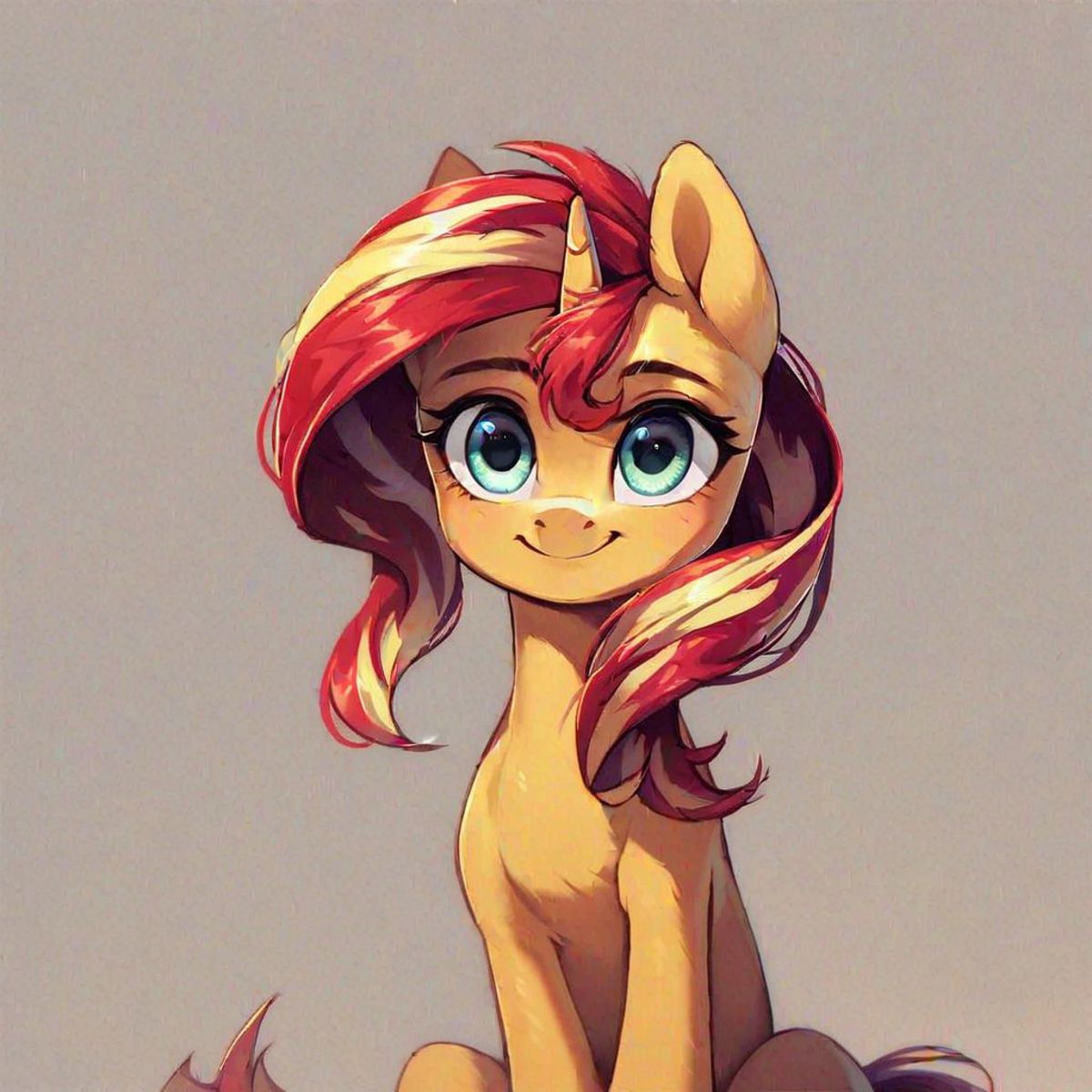 score_9, score_8_up, score_7_up, score_6_up, score_5_up, score_4_up, sunset shimmer, pony, solo, cute, smiling