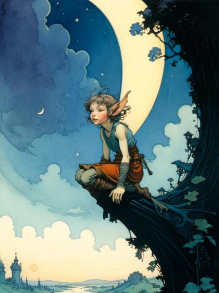 (color ink painting moebius, comic book style), by Daniel Merriam
I learned how to measure before I knew what was size
I singâyouâto sleep, doâyou like my lullaby?
La luna deâleche, treat your sadness with a smile
You can't have what's next till you hang with it for a while
This is house arrest
Come but wear your Sunday best
<lora:xl_more_art-full_v1:0.9>  <lora:SDXL_Inkdrawing_Directors_Cut_E:0.5> inkdrawing, ,by kr355e <lora:!action-sdxl-V0.5:1> in a zdyna_pose, dutch angle, from below, low camera angle actions scene, foreshortening,, style by Arthur Rackham and Brian Froud