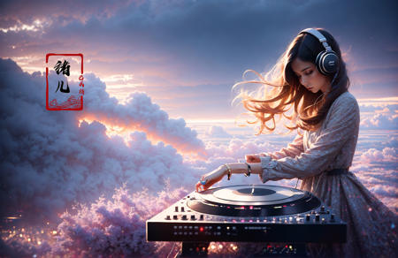 (best quality), (real), (masterpiece),(single focus), (sing), (Light and dark contrast, high contrast, high saturation:1.2)
A young girl DJ spinning tracks, fashion photography, in style of angura kei, hime - cut, straight hairthe environment transitioning from calm skies to turbulent storms, purple color, Tilt-Shift, Christian Lacroix, Tim Walker, Chema Madoz,
DJ1girl, solo, instrument, headphones,
jewelry, bracelet , long hair , keyboard (instrument) , (full body:1.1), lips, <lora:~Q?-mj DJ:0.8>