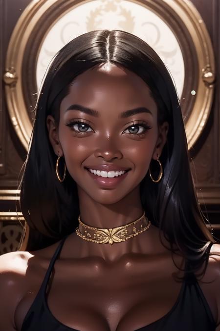 n14d0ll, 1girl, long hair, black hair, smile, dark skin, dark-skinned female, portrait,<lora:n14d0ll:0.7>  masterpiece, best quality, <lora:age_slider_v20:1> <lora:detail_slider_v4:1>