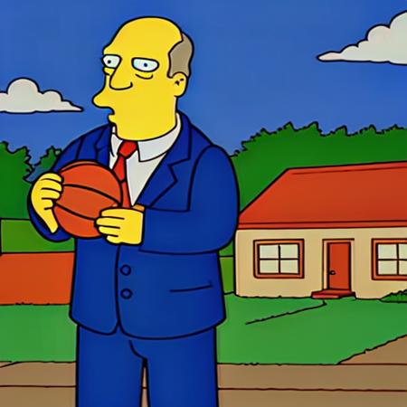 Portrait of Chalmers holding a basketball in his hands, <lora:Steamed_Hams_V0.1:0.8>, cartoon, 2d, stylised, outdoors