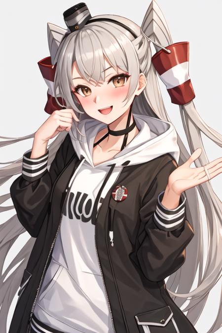 amatsukaze_kantaicollection long_hair, two_side_up, hair_tubes, brown_eyes, grey_hair, blush, white_hair