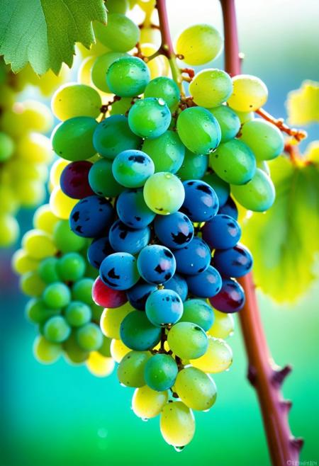 film photo of vibrant cluster of red or green or blue grapes with dewdrops, macro shot, soft focus background, blue and green color palette, fresh and juicy texture, high-resolution image,  glass effect in grapes, caustic effect in grapes, bright light
an amazing play of light and shadow , <lora:[XL]Overlighting:1.2> , (sunlight exposure:1.3),8k