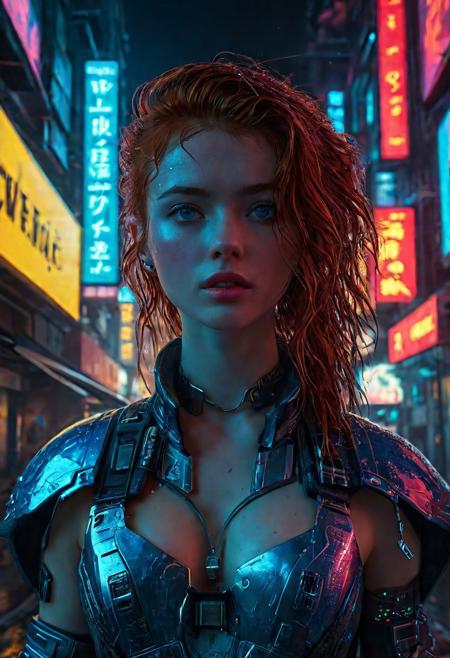 High resolution ultra-realistic of Beautiful Cyberpunk girl, 8k, capturing the intensity of the moment, cinematic lighting, standing on a troubled street in a futuristic city in a bloody battle, wavy red hair, realistic dirty pale face, realistic blue eyes, beautiful hourglass figure, burning in a futuristic city, intricately designed cyberpunk style clothes dirty colorful robes, Cyberpunk 2077 Aesthetic, perfect athletic figure, beautiful Sadie Sink as Cyberpunk girl, ultra realistic, cinematic style, vigorous and seductive, athletic figure, Cyberpunk sci-fi style, dramatic lighting, wet and sweaty skin, dirty pale skin, athletic figure, dark fantasy, dramatic lighting, Greg Rutkowski style, Cyberpunk girl on in cool dress, hyper-detailed, hyper-realistic, natural light, extremely intricate details, masterpiece, epic, bright colours, Attractive 21 old years girl, beautiful firm Breasts, sharp focus, digital painting, Photograph Taken on Nikon D750, Alphonse Mucha, athletic figure, Hyperdetailed, hyperrealism, Attractive, Attractive bust girl, asymmetric balance