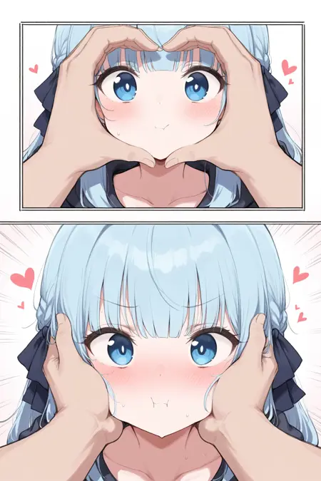 Snoot Challenge, Character approaching and lying onto POV hands - Experiment Concept LoRA