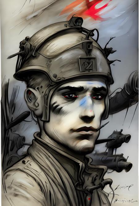 world war 1 tranchee, french side, charcoal <lora:vor_enki.v3.lora:0.95> touch of vivid colors