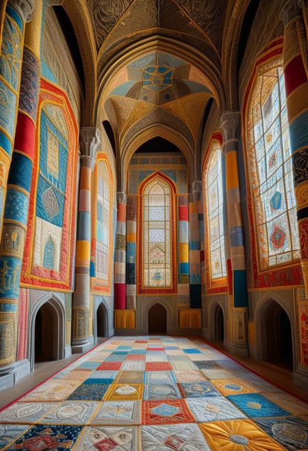 A surreal, ever-shifting palace made entirely of patchwork fabrics, each tower stitched from a different era’s textiles—ancient silks, futuristic holographic threads, golden embroidery woven with forgotten symbols. The grand halls continuously reshape, walls dissolving into woven illusions before reforming into new stitched patterns. Ornate windows reveal glimpses into stitched pocket dimensions, each room leading to a different reality crafted from living cloth. The castle breathes, sighing as its tapestry walls adjust with each passing moment. Ultra-detailed, hyper-realistic, cinematic lighting, 8K, octane render, surreal patchwork castle, stitched illusion palace, dreamlike fabric fortress, intricate textile architecture. aidmamj6.1
