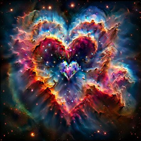mad-nbla, mesmerizing fluffy heart shaped nebula with its intricate design, ultra realistic, complementing tones