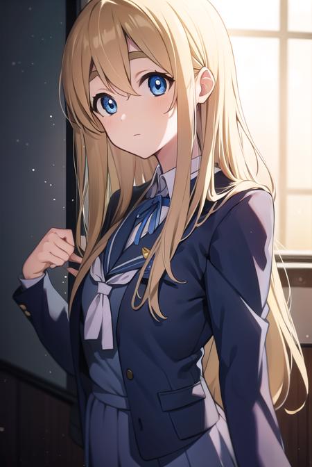 tsumugikotobuki, <lyco:tsumugikotobuki-LYCORIStest:1>,
tsumugi kotobuki, blonde hair, blue eyes, long hair, 
BREAK sakuragaoka high school uniform, school uniform,
BREAK looking at viewer,
BREAK indoors, classroom,
BREAK <lora:GoodHands-vanilla:1>, (masterpiece:1.2), best quality, high resolution, unity 8k wallpaper, (illustration:0.8), (beautiful detailed eyes:1.6), extremely detailed face, perfect lighting, extremely detailed CG, (perfect hands, perfect anatomy),