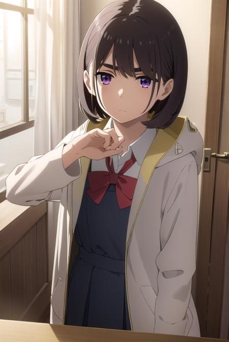 aoiaioi, <lora:aoi aioi movie-lora-nochekaiser:1>,
aoi aioi, short hair, black hair, red eyes, purple eyes,
BREAK shirt, dress, bow, school uniform, jacket, white shirt, collared shirt, hood, bowtie, red bow, red bowtie,
BREAK indoors, classroom,
BREAK looking at viewer, (cowboy shot:1.5),
BREAK <lyco:GoodHands-beta2:1>, (masterpiece:1.2), best quality, high resolution, unity 8k wallpaper, (illustration:0.8), (beautiful detailed eyes:1.6), extremely detailed face, perfect lighting, extremely detailed CG, (perfect hands, perfect anatomy),