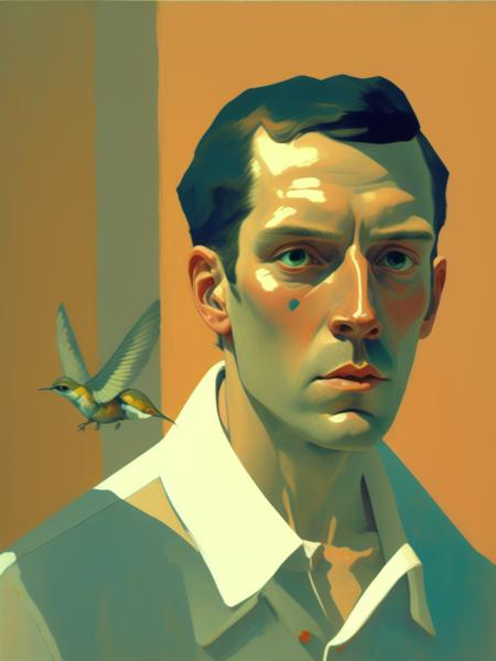 <lora:EuanUglow:1>painting by Euan Uglow of a man holding a diamond with a hummingbird inside of it