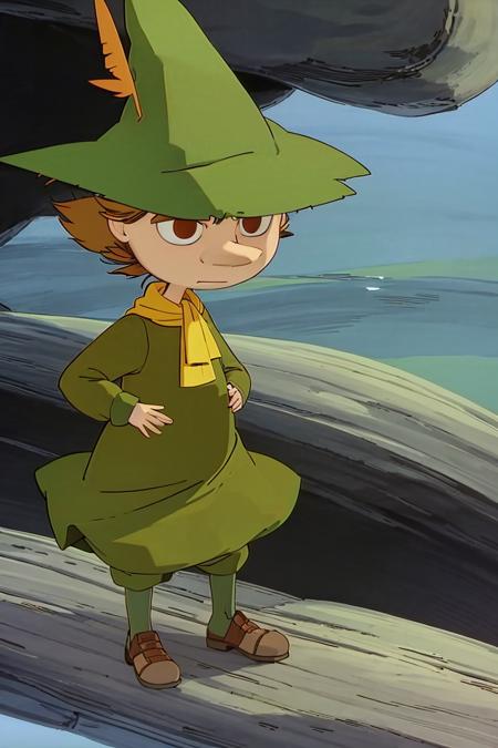 snufkin, 1boy, standing, brown hair,