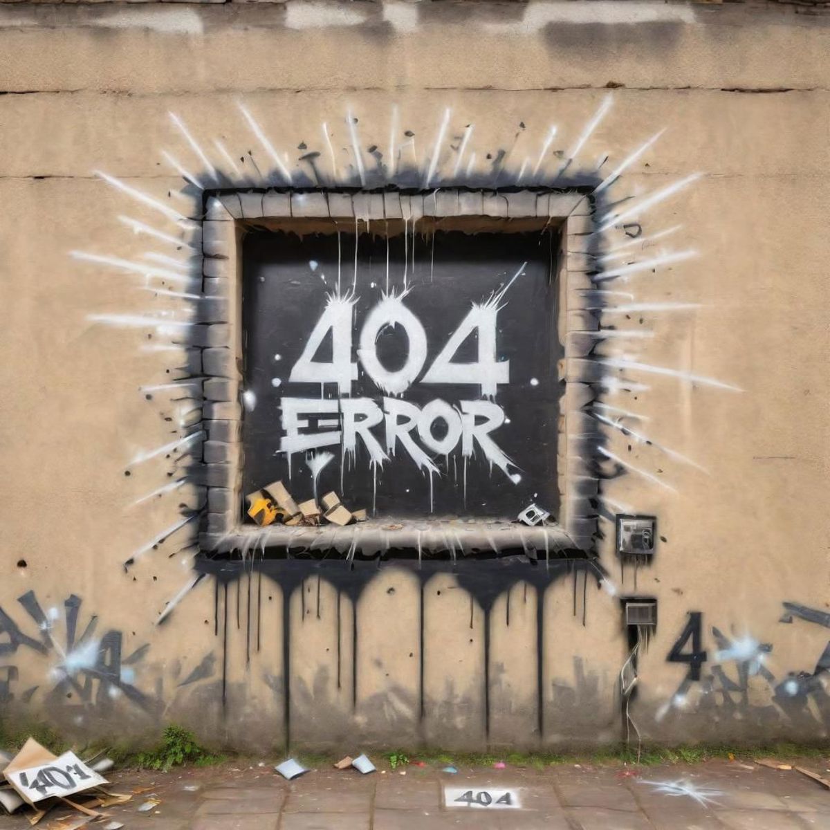 Error 404 Graffiti on a Wall with a Window