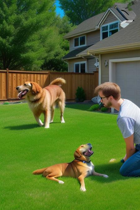 Cartoon neighbors angry on dog is loud outside of my lawn green