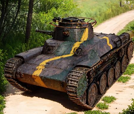 (best quality:1.1), (ultra-detailed:1.1), (beutiful illustration:1.1),a running tank,
outside, forest,
type97middletankoldturret,chihatan_emblem,ground vehicle, motor vehicle, military vehicle, tank, military, vehicle focus,caterpillar tracks,outdoors, camouflage
 <lora:97shikikyuV1:0.8>