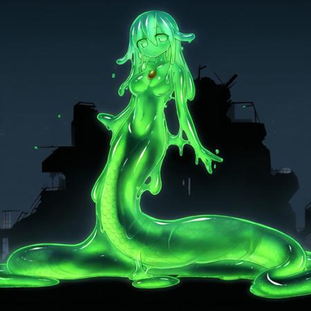 <lora:slimegirl_2--retro_ham_avas_jun_rifl--09-01:1.0>, 

(slime girl:1.0), (slime:1.0), (monster girl, see-through body:1.0), colored skin,

<lora:lamia-2_lamia-3__lamia-lamia-1--retro_ham_avas_jun_rifl--08-02:1.1>, (lamia:1.0), scales, full body, expressionless, empty eyes, post-apocalypse, crumbling city on background, portrait