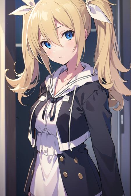 hinaearimura, <lyco:hinaearimura-LYCORIStest:1>,
hinae arimura, long hair, bangs, blue eyes, blonde hair, hair between eyes, twintails, hair ribbon, white ribbon, ribbon,
BREAK thighhighs, long sleeves, dress, collarbone, jacket, hood, black footwear, black dress, white thighhighs, zettai ryouiki,
BREAK looking at viewer, hands behind head,
BREAK indoors, classroom,
BREAK <lora:GoodHands-vanilla:1>, (masterpiece:1.2), best quality, high resolution, unity 8k wallpaper, (illustration:0.8), (beautiful detailed eyes:1.6), extremely detailed face, perfect lighting, extremely detailed CG, (perfect hands, perfect anatomy),