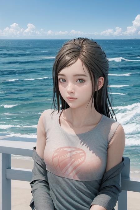 (best quality:1) , (masterpiece:1), (ultra detailed:1), upper body, (looking at viewer:1.1), (scenery, ocean background:1.2) <lora:lora_TLOU_EW_4thGhostMix_AltSettings-000022:0.6>