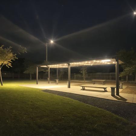 <lora:liminalspaces2:1>,  liminalspaces, 

 a large open area with benches and lights in it at night time, with a skylight shining on the roof