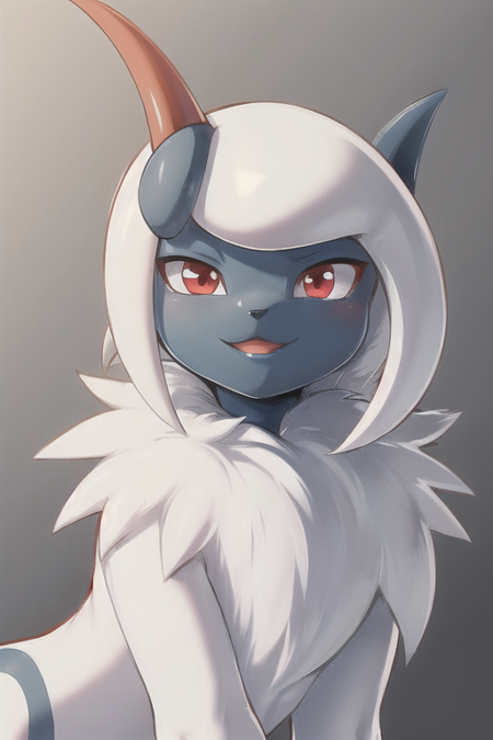 Pokemon, Absol, grayish horn, red eyes, white fur