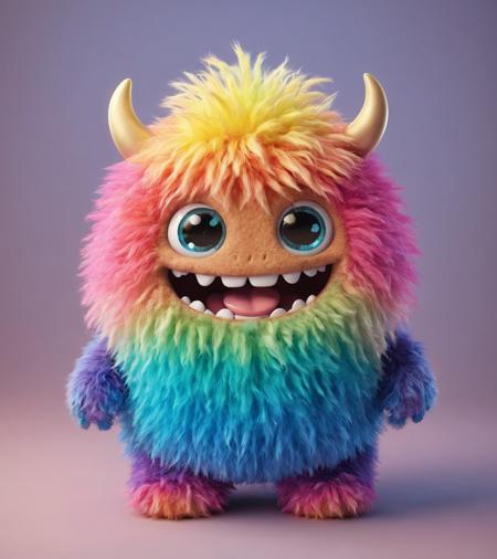 realistic,  happy, fluffy, glowing, little cute rainbow moster <lora:add-detail-xl:1>